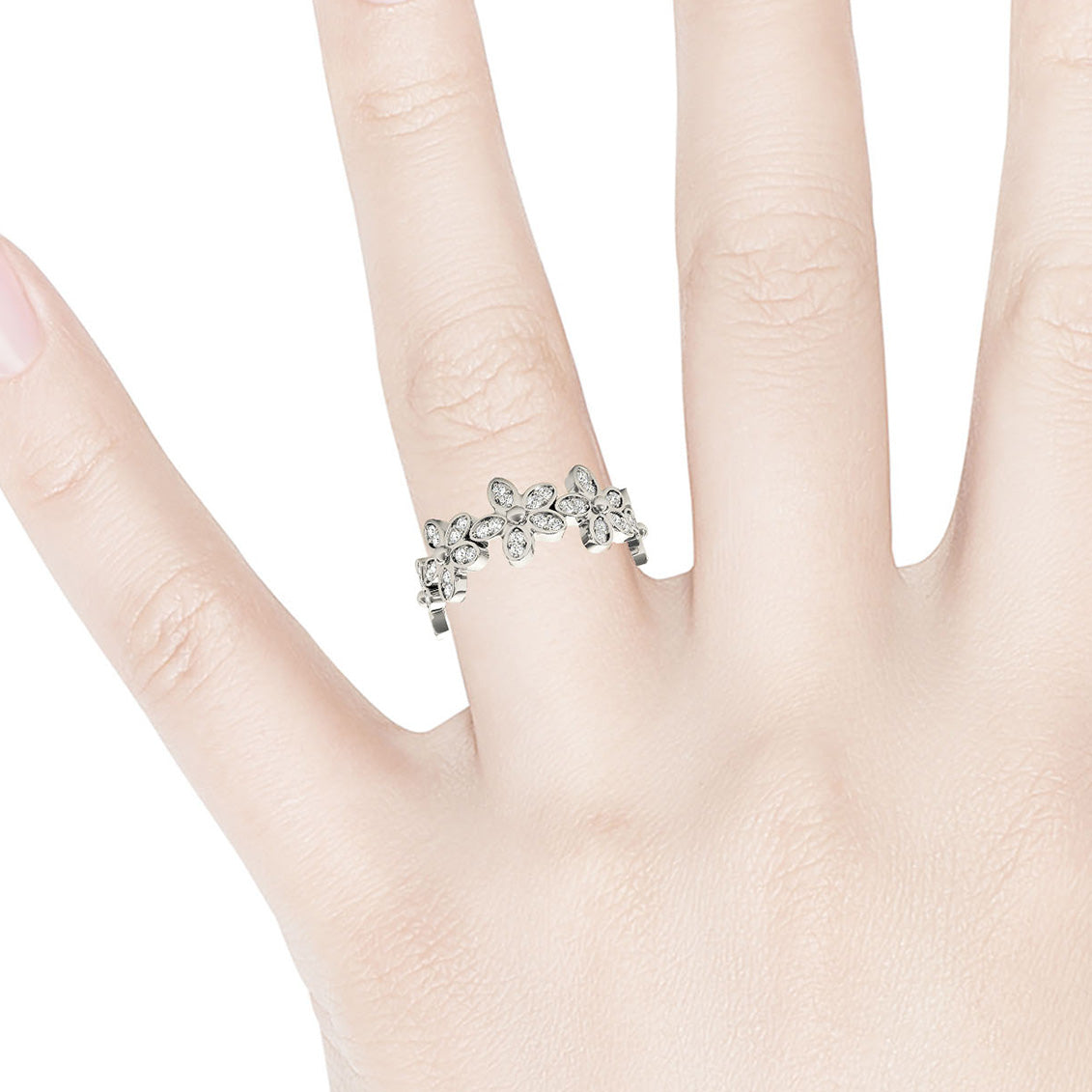 Flower Design Round Diamond Anniversary Ring-VIRABYANI