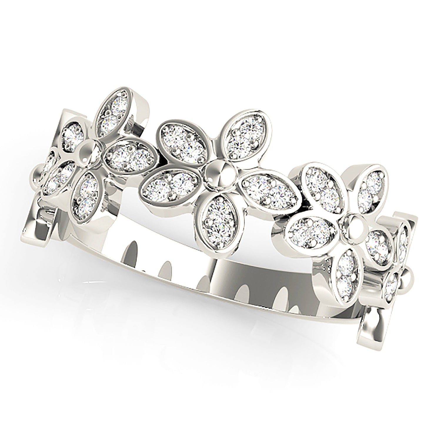 Flower Design Round Diamond Anniversary Ring-VIRABYANI