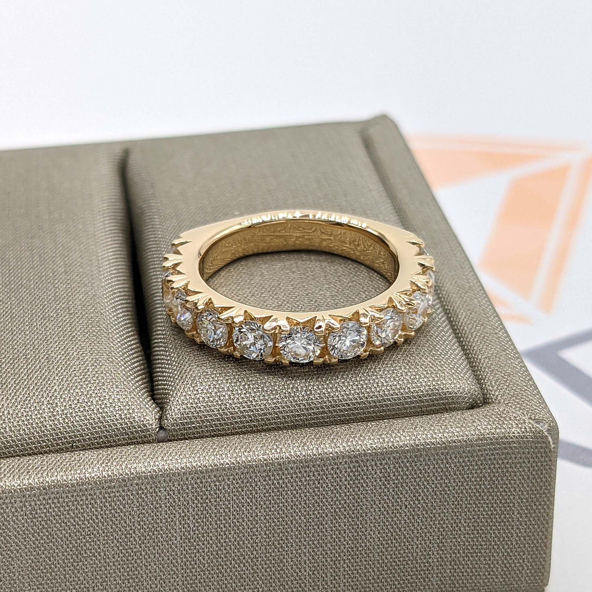 1.40 ct. French Pave Diamond Wedding Band 11 Stone Ring-VIRABYANI