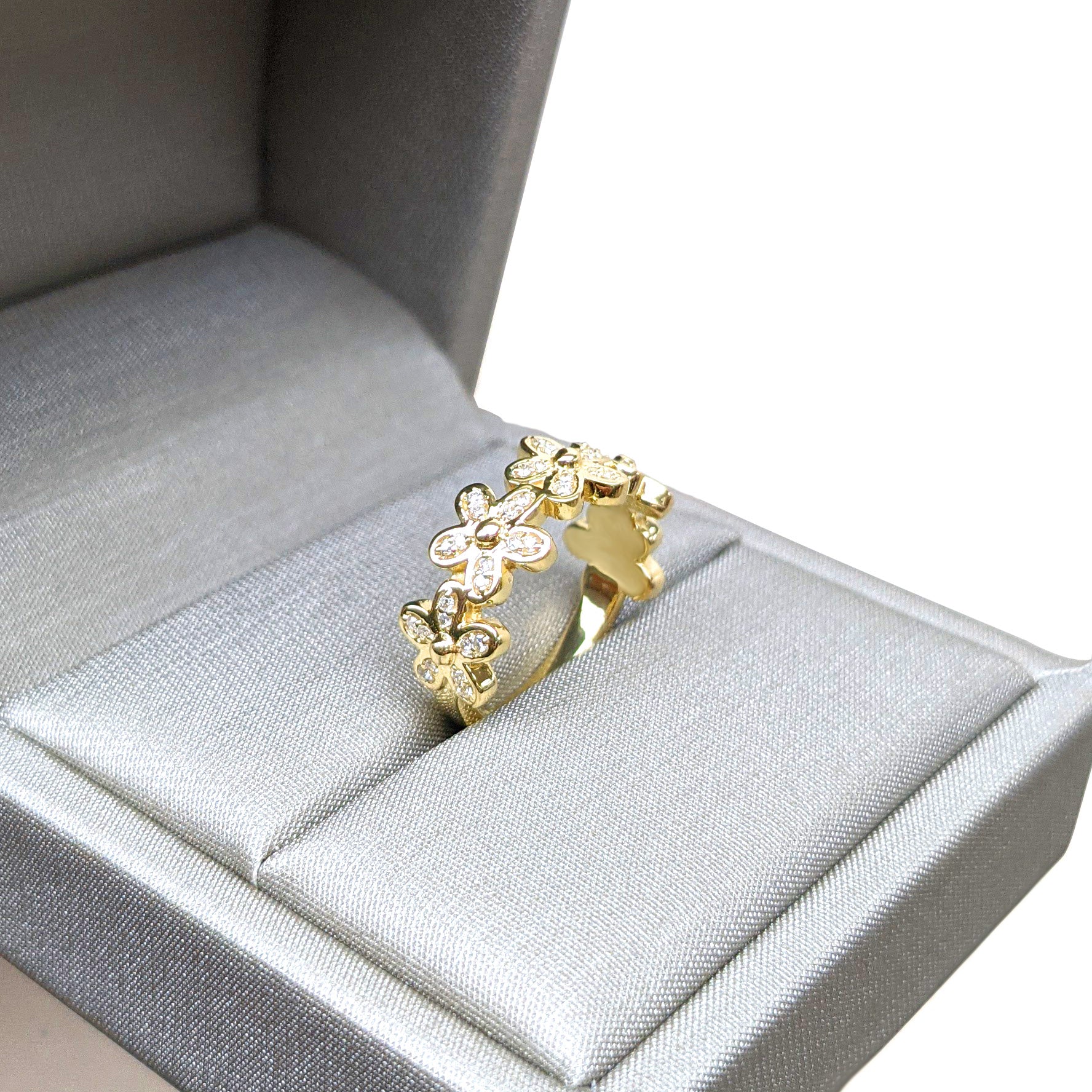 Flower Design Round Diamond Anniversary Ring-VIRABYANI