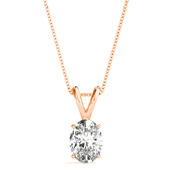 Four Prong Oval Diamond Solitaire Necklace Pendant-in 14K/18K White, Yellow, Rose Gold and Platinum - Christmas Jewelry Gift -VIRABYANI