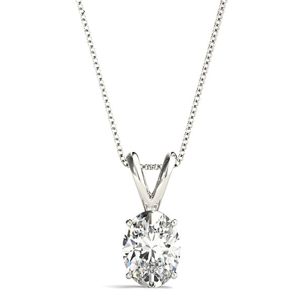 Four Prong Oval Diamond Solitaire Necklace Pendant-VIRABYANI