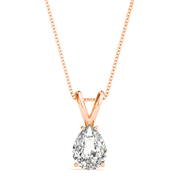 Pear Shape Diamond Solitaire Necklace Pendant-in 14K/18K White, Yellow, Rose Gold and Platinum - Christmas Jewelry Gift -VIRABYANI