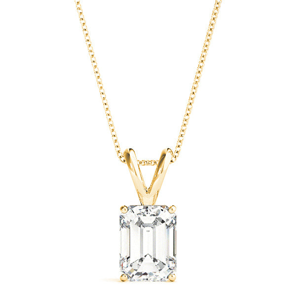 Emerald Cut Diamond Solitaire Necklace Pendant-VIRABYANI