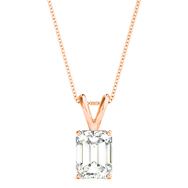 Emerald Cut Diamond Solitaire Necklace Pendant-in 14K/18K White, Yellow, Rose Gold and Platinum - Christmas Jewelry Gift -VIRABYANI