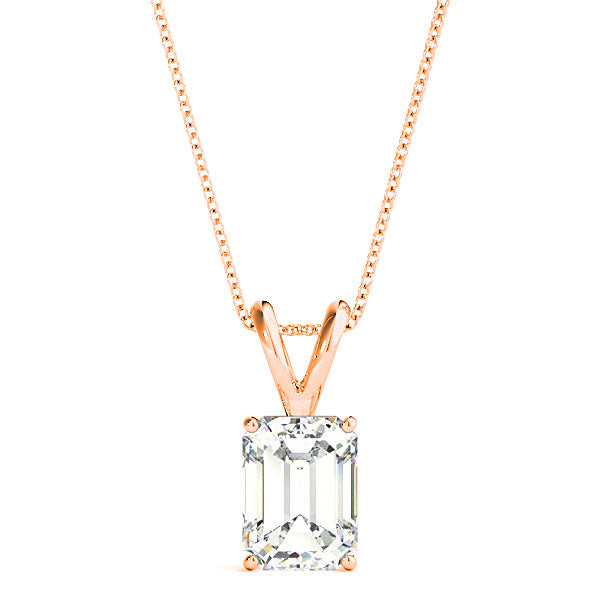 Emerald Cut Diamond Solitaire Necklace Pendant-VIRABYANI