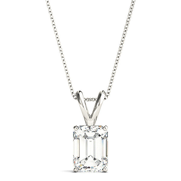 Emerald Cut Diamond Solitaire Necklace Pendant-VIRABYANI
