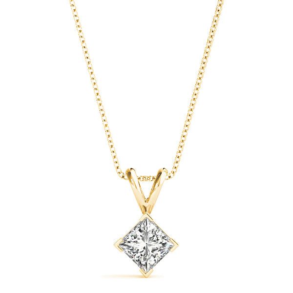 V Prong Princess Cut Diamond Solitaire Necklace Pendant-VIRABYANI