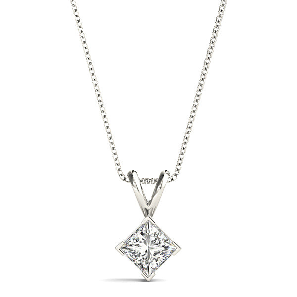 V Prong Princess Cut Diamond Solitaire Necklace Pendant-in 14K/18K White, Yellow, Rose Gold and Platinum - Christmas Jewelry Gift -VIRABYANI