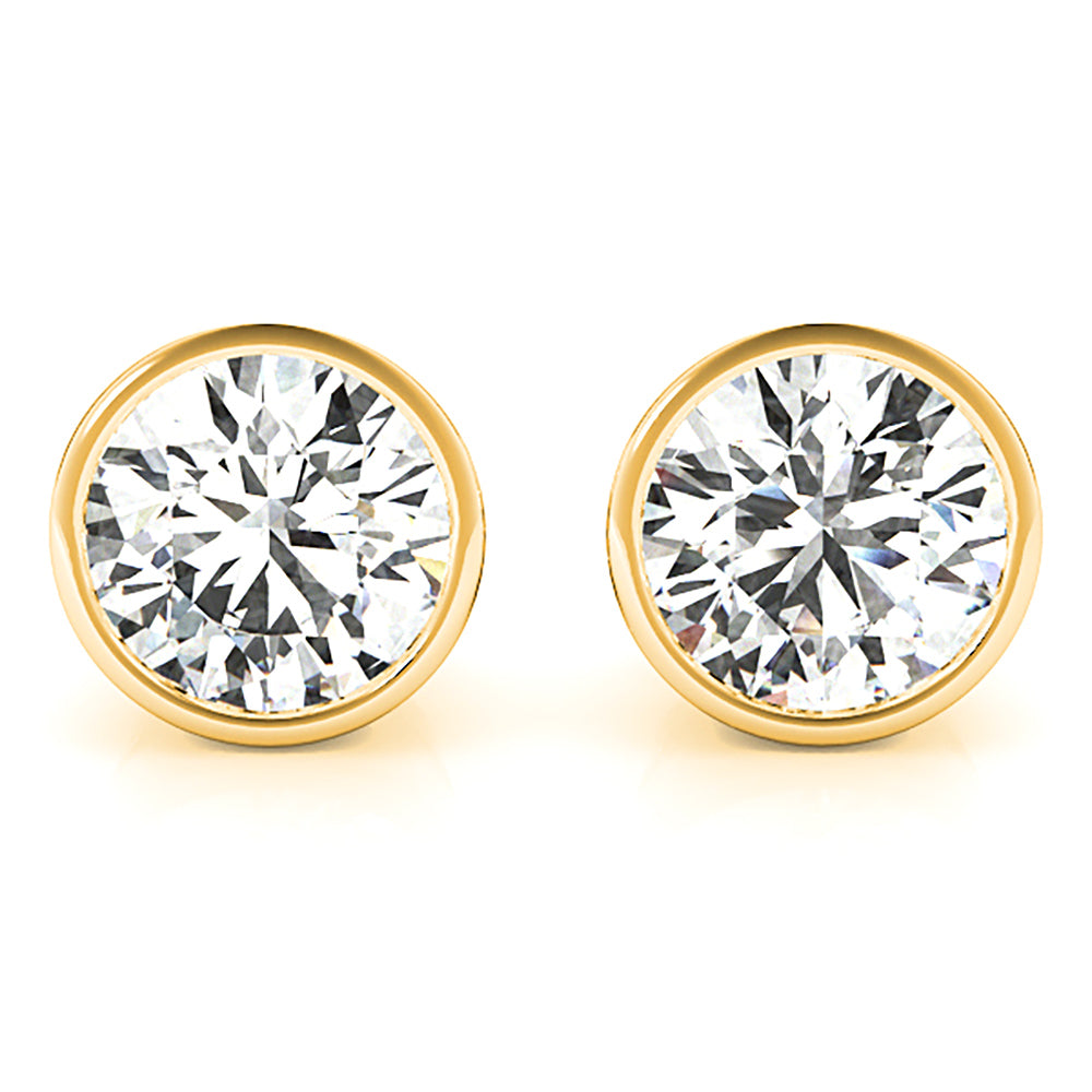 Bezel Set Round Diamond Stud Earrings-VIRABYANI
