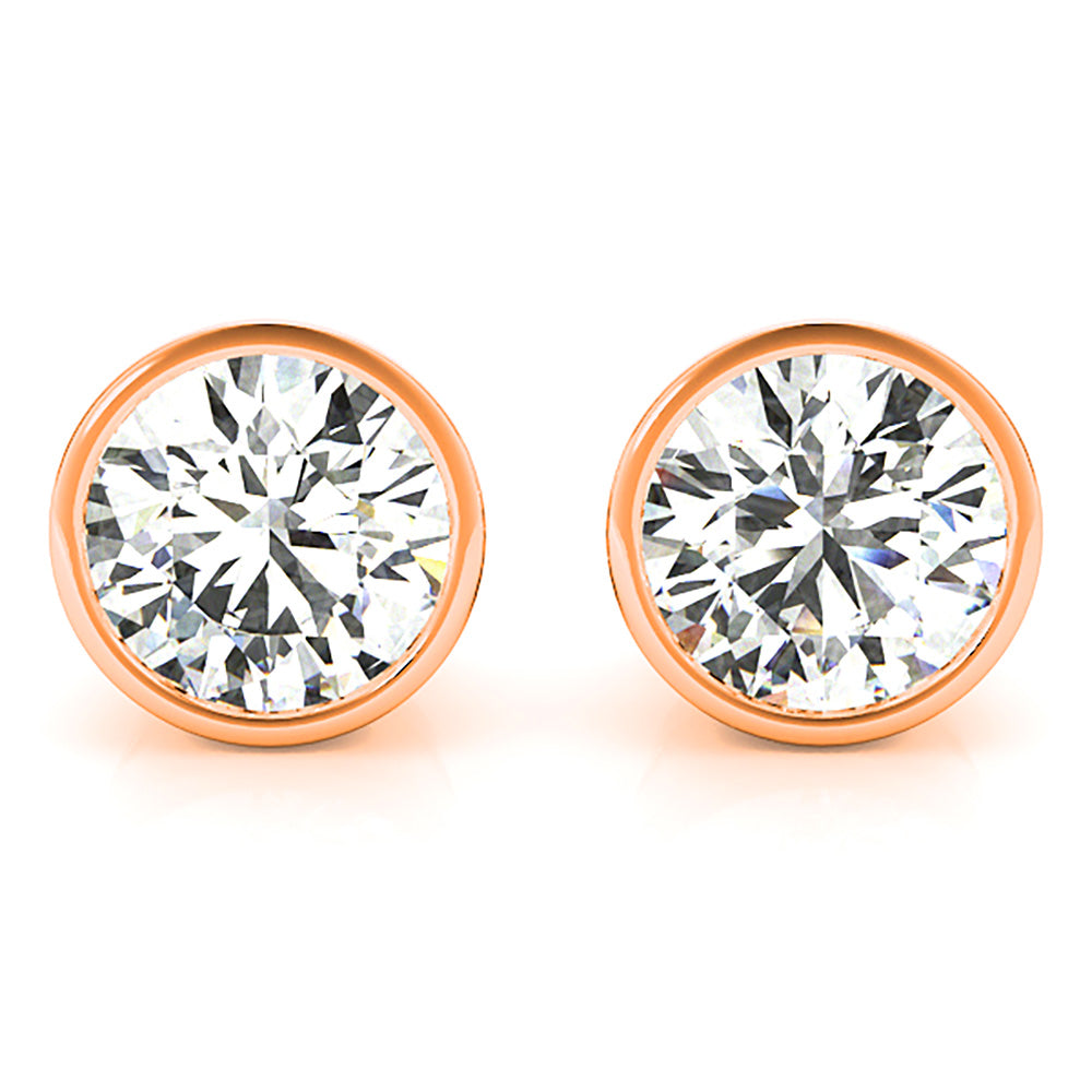Bezel Set Round Diamond Stud Earrings-VIRABYANI