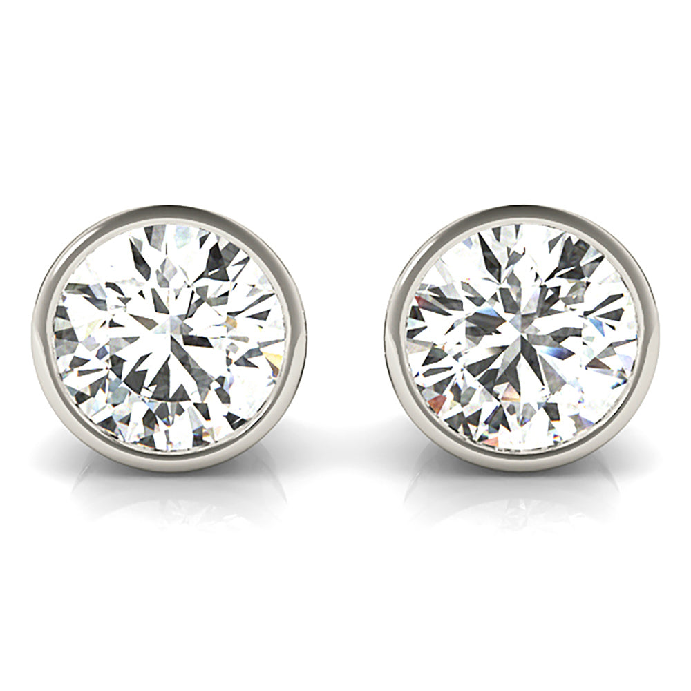 Bezel Set Round Diamond Stud Earrings-VIRABYANI