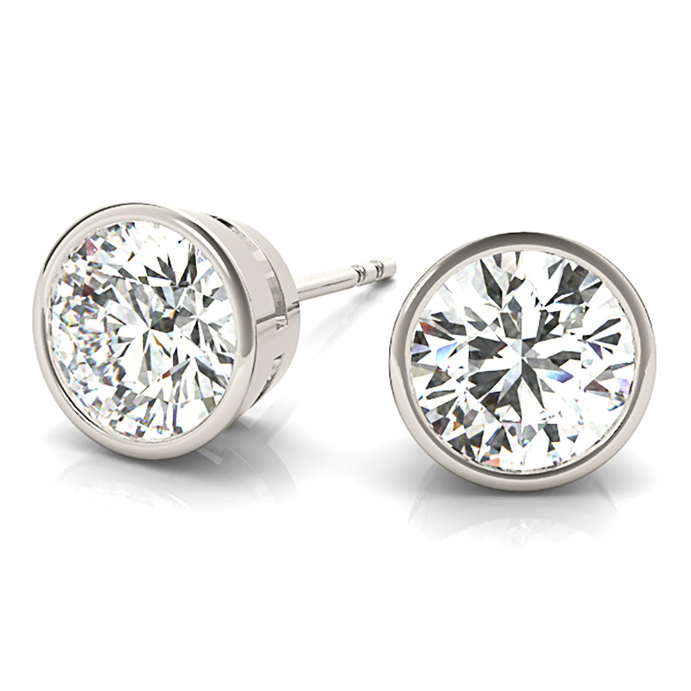 Bezel Set Round Diamond Stud Earrings-in 14K/18K White, Yellow, Rose Gold and Platinum - Christmas Jewelry Gift -VIRABYANI