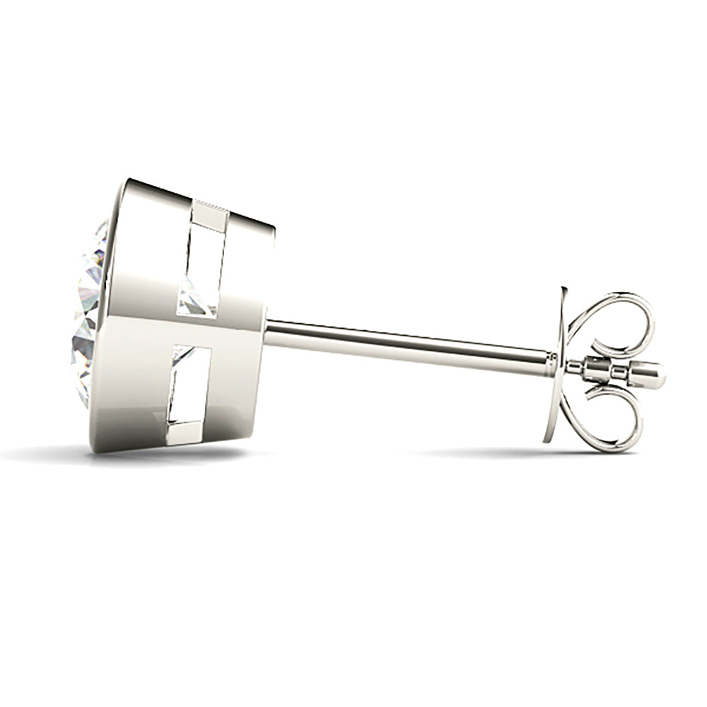 Bezel Set Round Diamond Stud Earrings-VIRABYANI