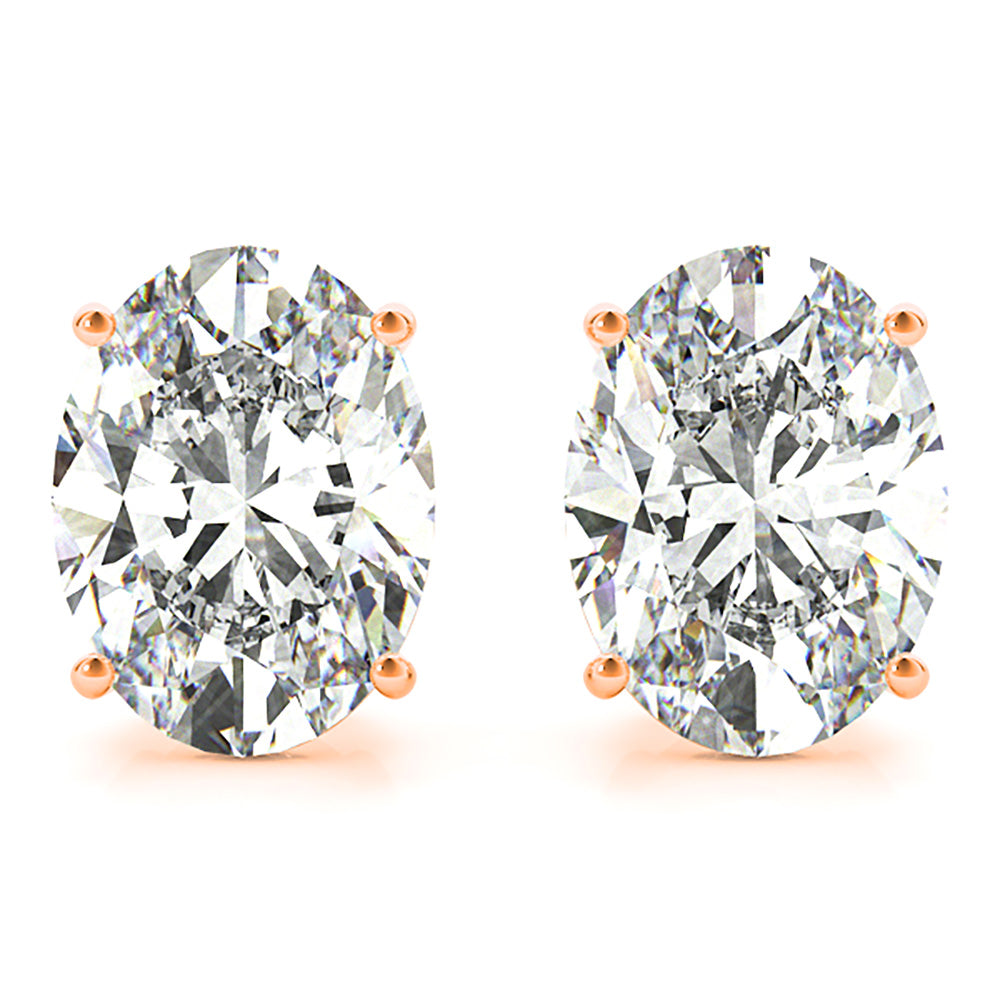 Four Prong Oval Diamond Stud Earrings-VIRABYANI