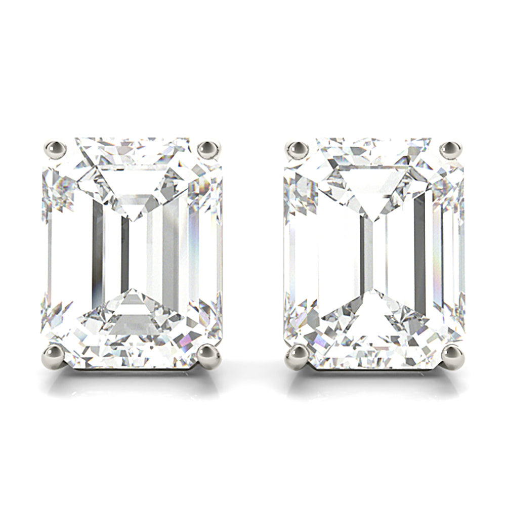 Four Prong Emerald Cut Diamond Stud Earrings-VIRABYANI