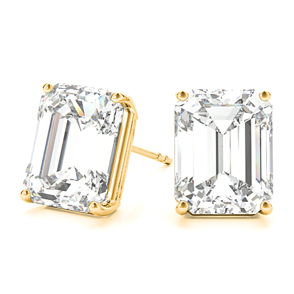 Four Prong Emerald Cut Diamond Stud Earrings-VIRABYANI