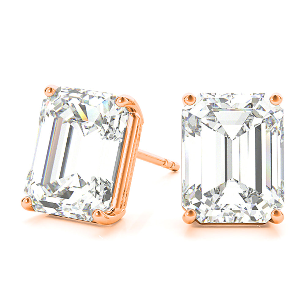 Four Prong Emerald Cut Diamond Stud Earrings-VIRABYANI