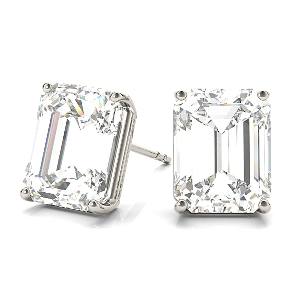 Four Prong Emerald Cut Diamond Stud Earrings-in 14K/18K White, Yellow, Rose Gold and Platinum - Christmas Jewelry Gift -VIRABYANI