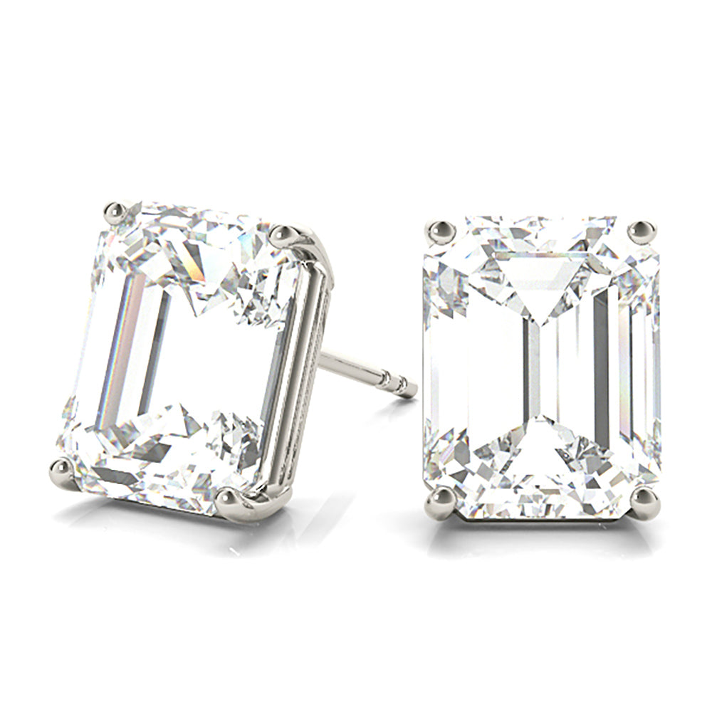 Four Prong Emerald Cut Diamond Stud Earrings-VIRABYANI