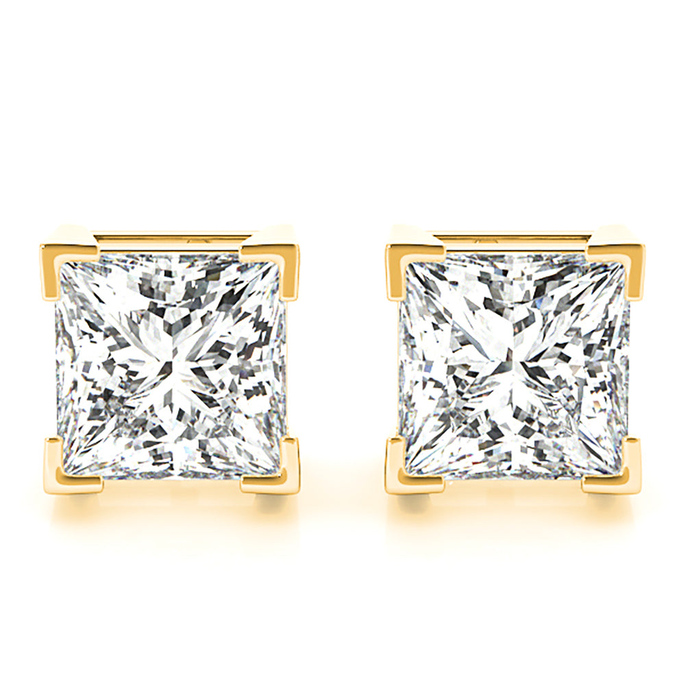 V Prong Princess Cut Diamond Stud Earrings-VIRABYANI
