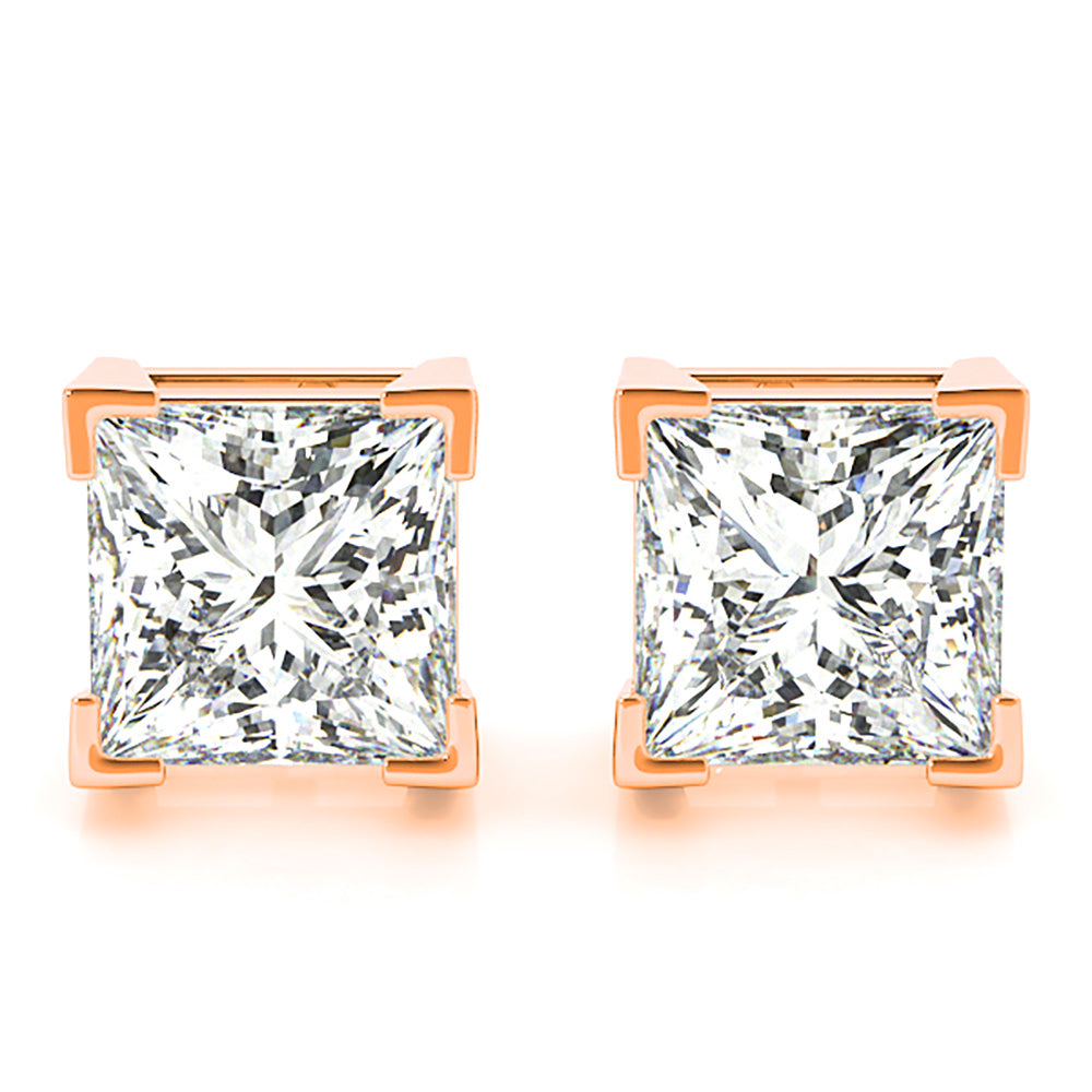 V Prong Princess Cut Diamond Stud Earrings-VIRABYANI