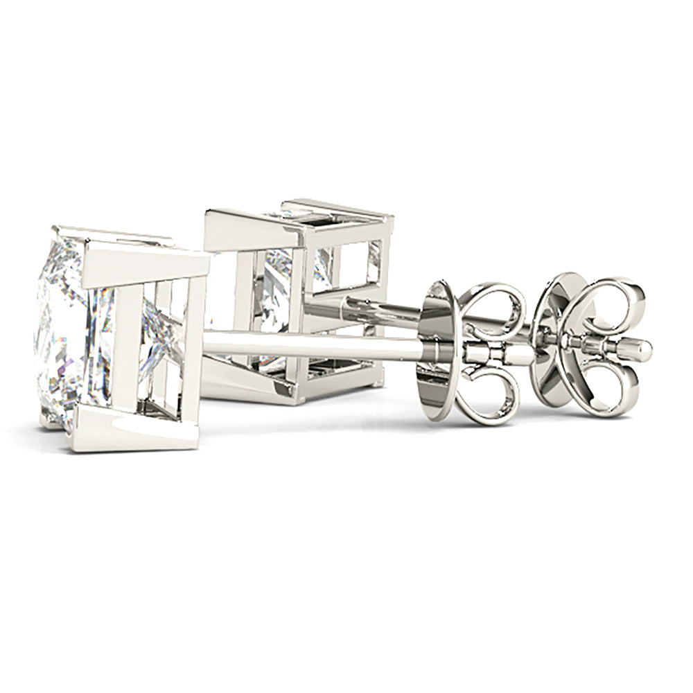 V Prong Princess Cut Diamond Stud Earrings-VIRABYANI