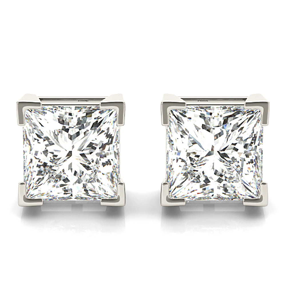 V Prong Princess Cut Diamond Stud Earrings-VIRABYANI
