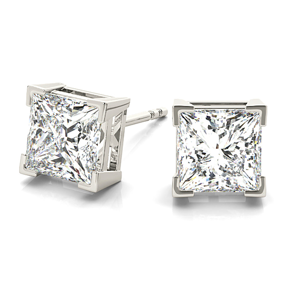 V Prong Princess Cut Diamond Stud Earrings-VIRABYANI