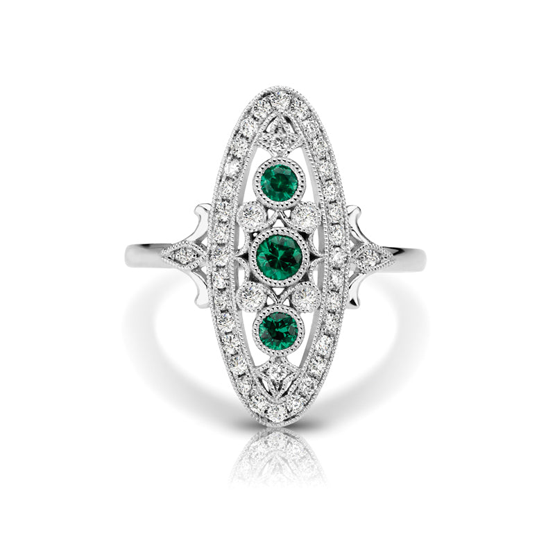 Vintage Inspired 0.20 ct. Natural Emerald Ring With 0.25 ct. Diamonds, Antique Style-VIRABYANI