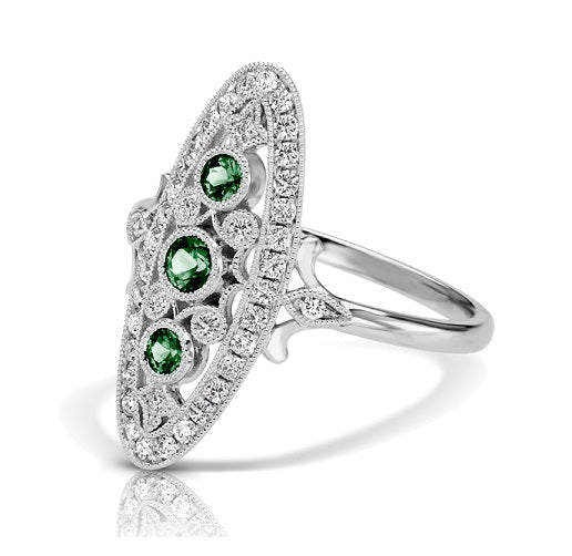 Vintage Inspired 0.20 ct. Natural Emerald Ring With 0.25 ct. Diamonds, Antique Style-VIRABYANI