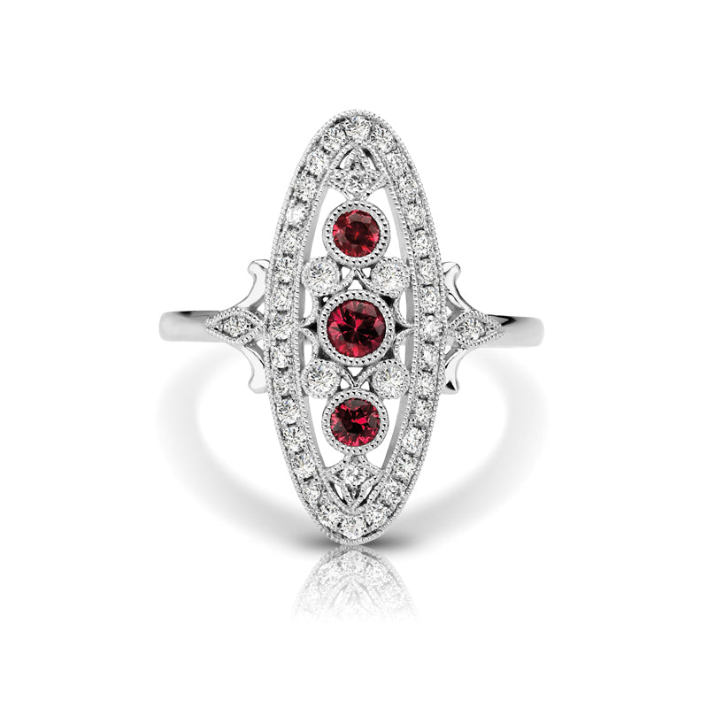 Vintage Inspired 0.34 ct. Natural Ruby Ring With 0.20 ct. Diamonds, Antique Style-VIRABYANI