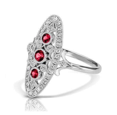 Vintage Inspired 0.34 ct. Natural Ruby Ring With 0.20 ct. Diamonds, Antique Style-VIRABYANI