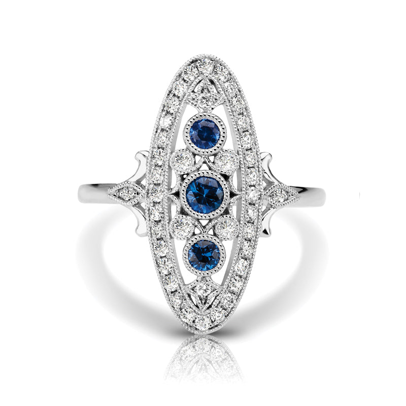 Vintage Inspired 0.35 ct. Natural Blue Sapphire Ring With 0.25 ct. Diamonds Antique Style-VIRABYANI