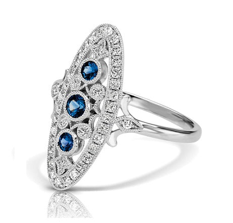 Vintage Inspired 0.35 ct. Natural Blue Sapphire Ring With 0.25 ct. Diamonds Antique Style-VIRABYANI