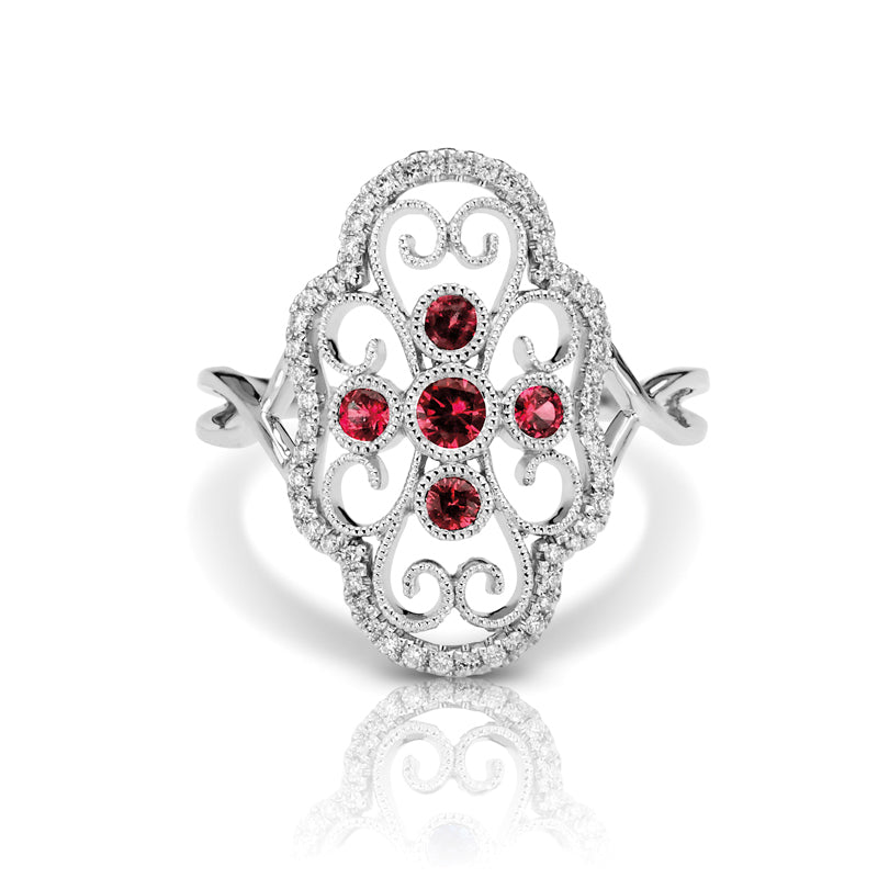 Vintage Inspired 0.20 ct. Natural Ruby Ring With 0.16 ct. Diamonds, Antique Style-VIRABYANI