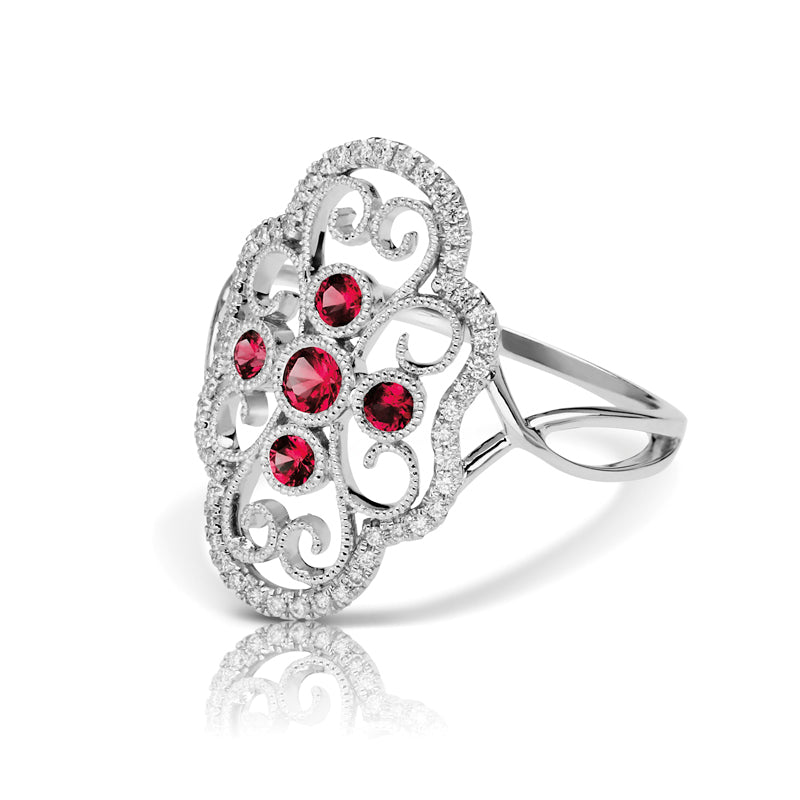 Vintage Inspired 0.20 ct. Natural Ruby Ring With 0.16 ct. Diamonds, Antique Style-VIRABYANI