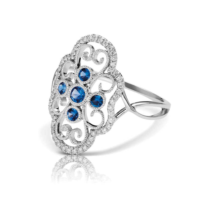 Vintage Inspired 0.20 ct. Natural Blue Sapphire Ring With 0.16 ct. Diamonds Antique Design-VIRABYANI