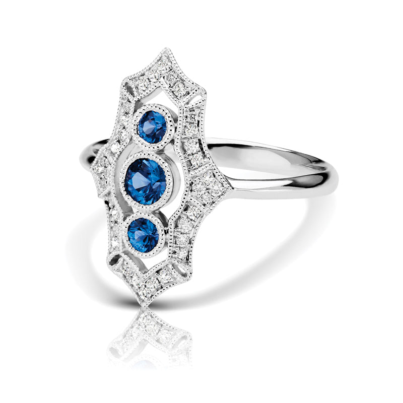 Vintage Inspired 0.37 ct. Natural Blue Sapphire Ring With 0.16 ct. Diamonds Antique Style-VIRABYANI