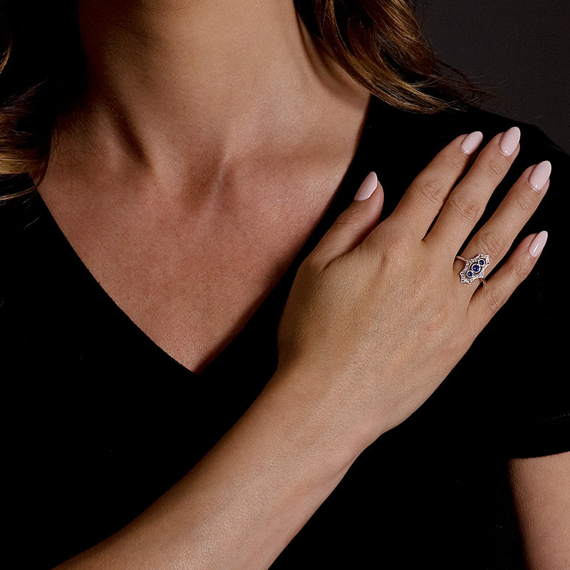 Vintage Inspired 0.37 ct. Natural Blue Sapphire Ring With 0.16 ct. Diamonds Antique Style-VIRABYANI