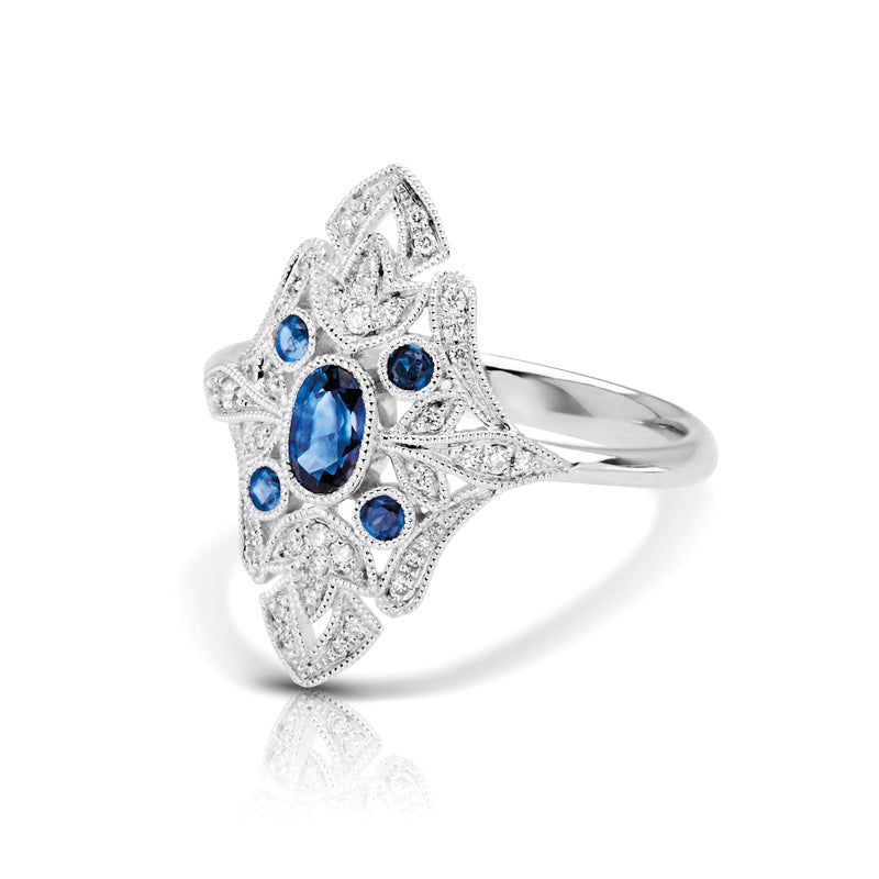 Vintage Inspired 0.50 ct. Natural Blue Sapphire Ring With 0.12 ct. Diamonds Antique Design-VIRABYANI