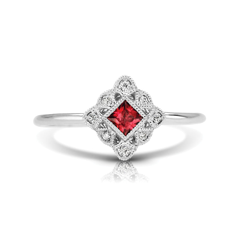 Vintage Inspired 0.16 ct. Natural Ruby Ring With 0.05 ct. Diamonds, Antique Style-VIRABYANI