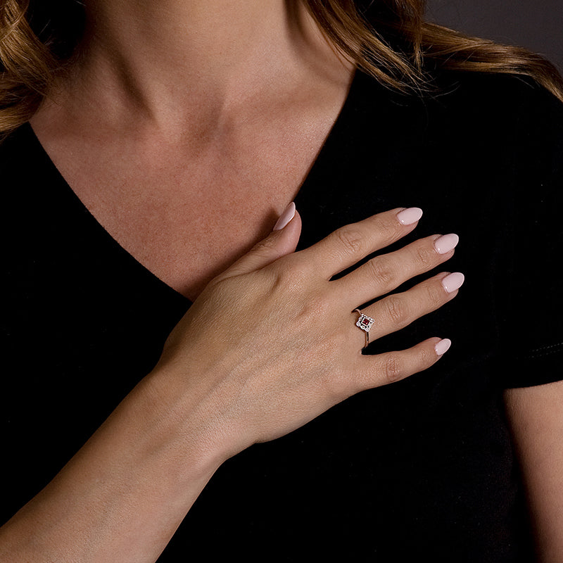 Vintage Inspired 0.16 ct. Natural Ruby Ring With 0.05 ct. Diamonds, Antique Style-VIRABYANI