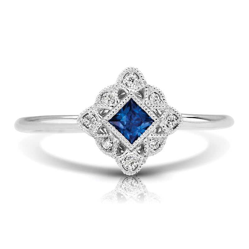 Vintage Inspired 0.16 ct. Natural Blue Sapphire Ring With 0.05 ct. Diamonds, Antique Style-VIRABYANI