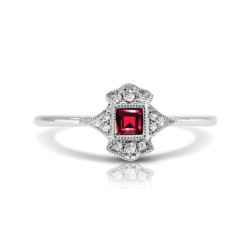 Vintage Inspired 0.20 ct. Natural Ruby Ring With 0.05 ct. Diamonds, Antique Style-VIRABYANI
