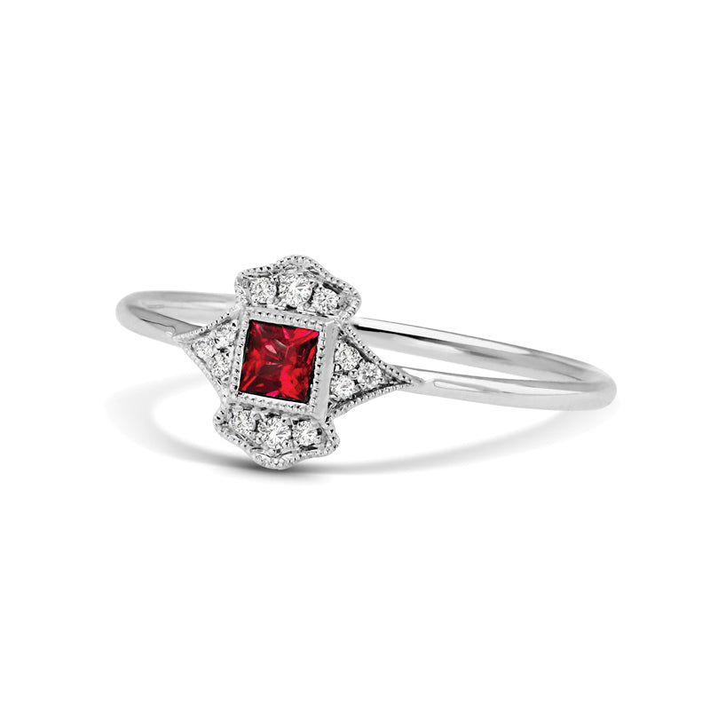 Vintage Inspired 0.20 ct. Natural Ruby Ring With 0.05 ct. Diamonds, Antique Style-VIRABYANI