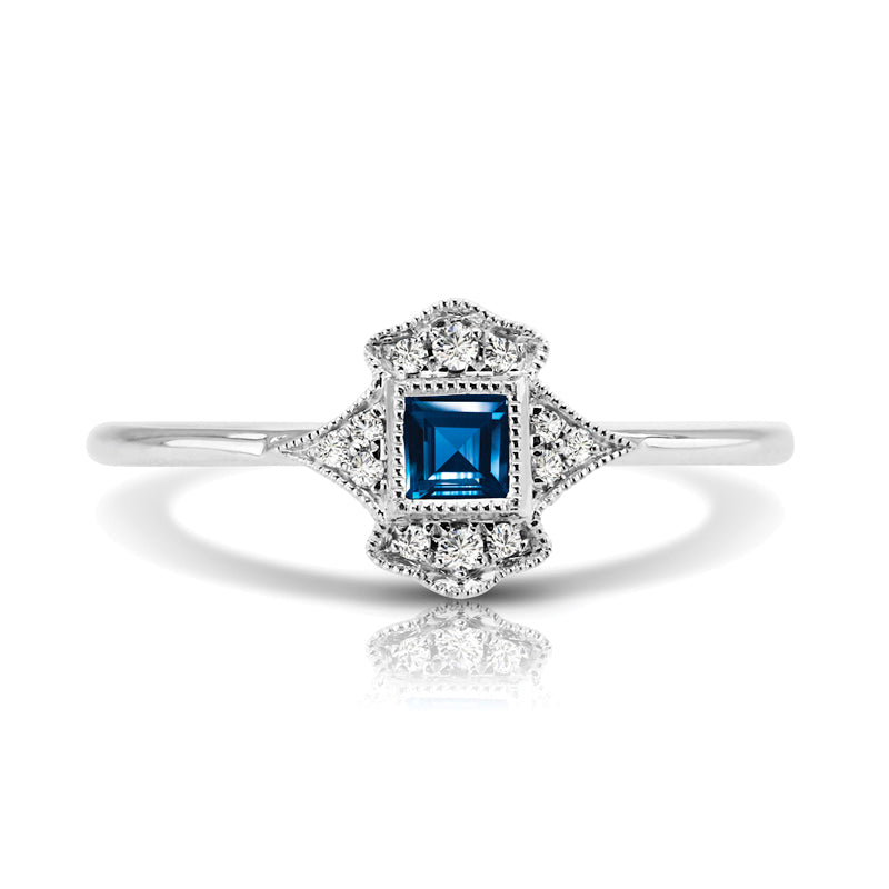 Vintage Inspired 0.20 ct. Natural Blue Sapphire Ring With 0.05 ct. Diamonds, Antique Style-in 14K/18K White, Yellow, Rose Gold and Platinum - Christmas Jewelry Gift -VIRABYANI