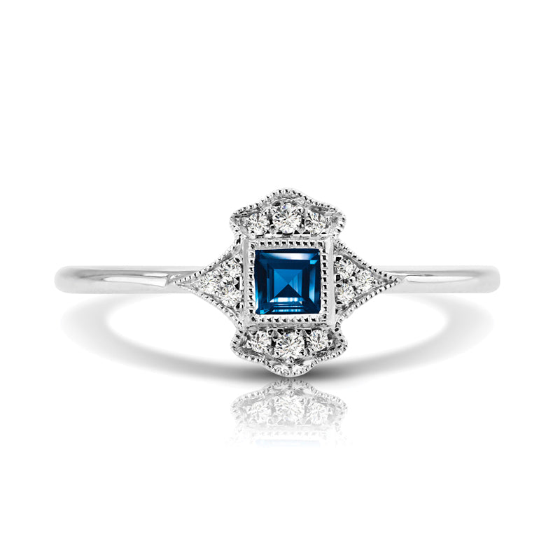 Vintage Inspired 0.20 ct. Natural Blue Sapphire Ring With 0.05 ct. Diamonds, Antique Style-VIRABYANI