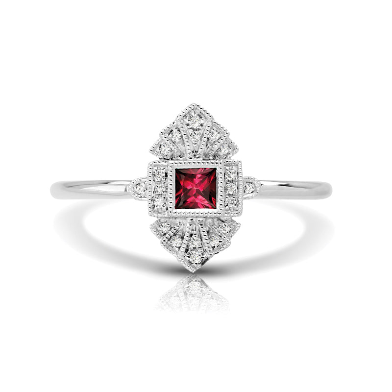Vintage Inspired 0.16 ct. Natural Ruby Ring With 0.05 ct. Diamonds, Antique Style-VIRABYANI
