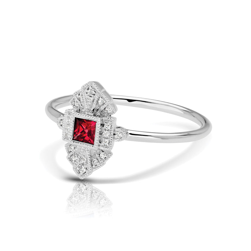 Vintage Inspired 0.16 ct. Natural Ruby Ring With 0.05 ct. Diamonds, Antique Style-VIRABYANI